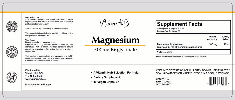Magnesium glycinate 500mg \ 90 Veg. Capsules